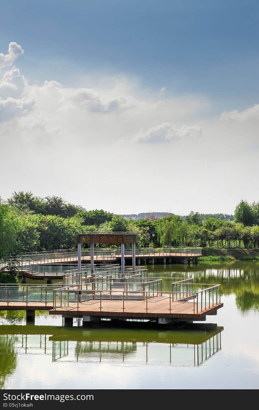 Timber deck on water