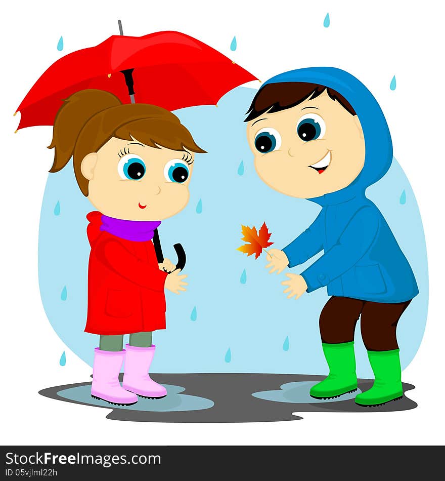 A boy and a girl standing in the rain