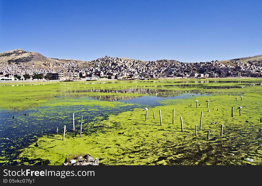 Puno City on the shore of Lake Titikaka Peru South America. Puno City on the shore of Lake Titikaka Peru South America