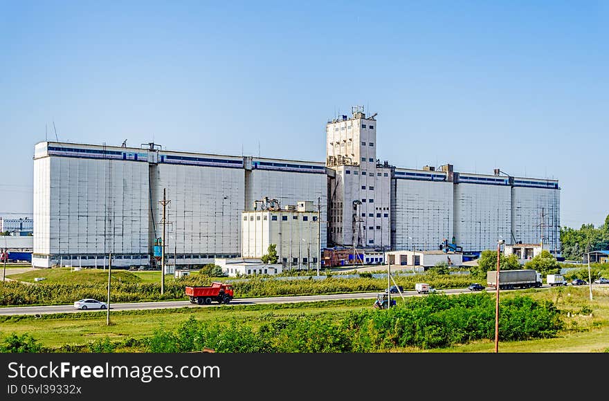 The huge grain elevator in Russia. The huge grain elevator in Russia