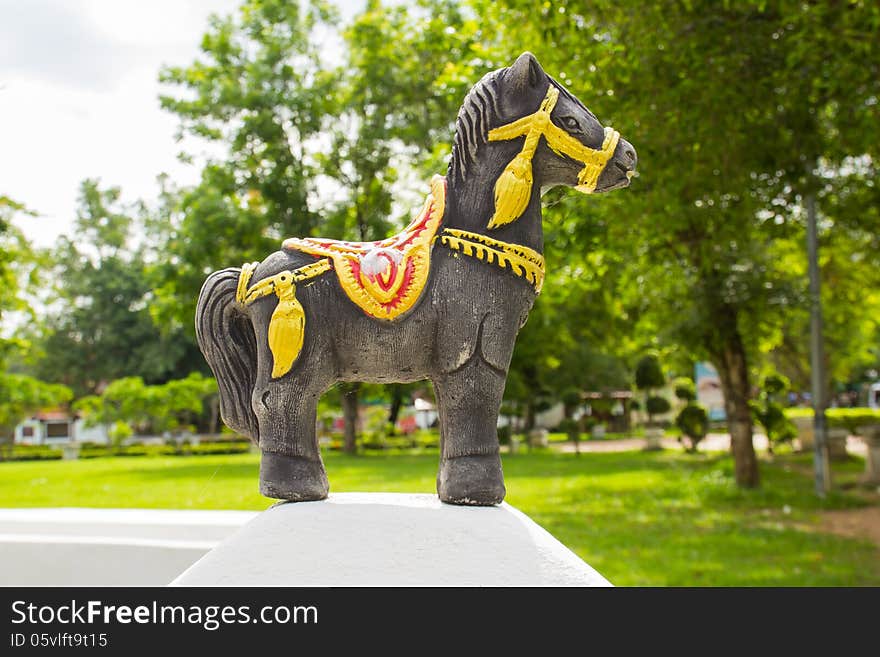 Black Sacred Horse With Decorated