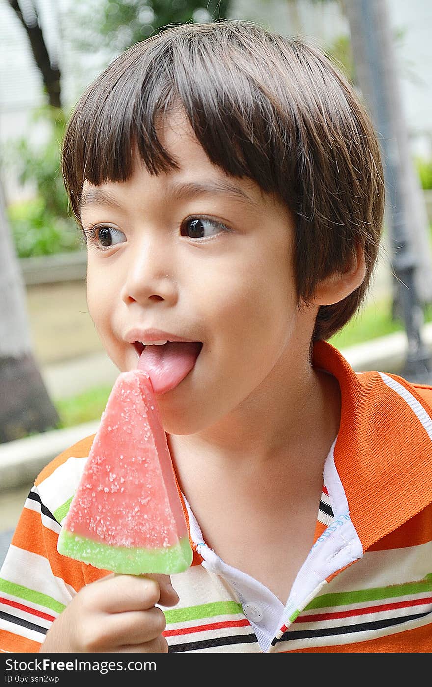 Little Boy Eating Ice Cream Watermelon