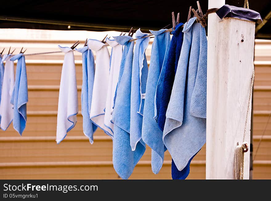 Clean rags hanging out to dry. Clean rags hanging out to dry.