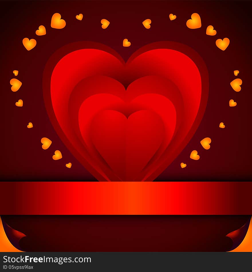 Red paper heart on curly background. Red paper heart on curly background