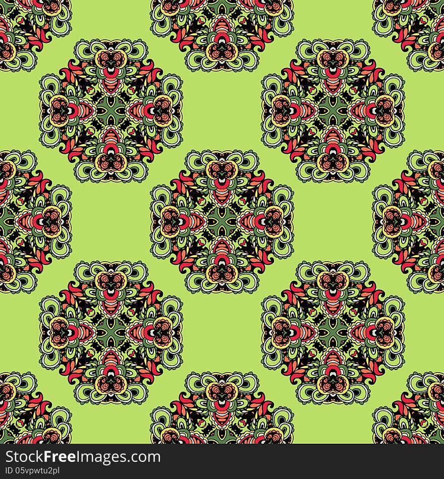 Fresh green seamless pattern in ethnic style