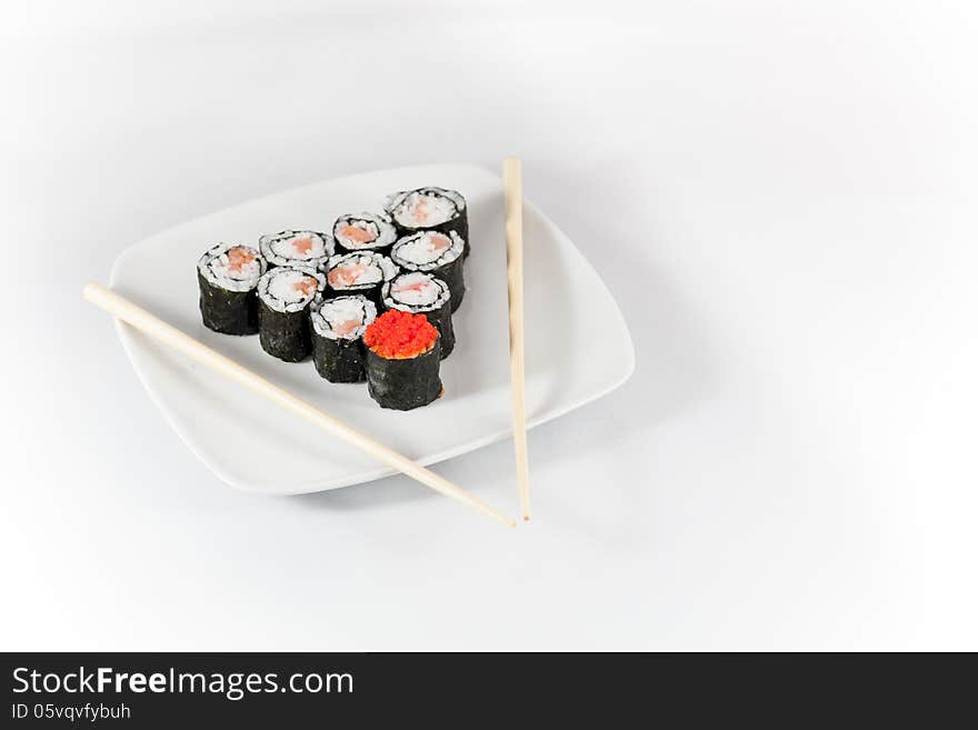 Sushi menu and chopsticks, traditional food in Japan and Asia