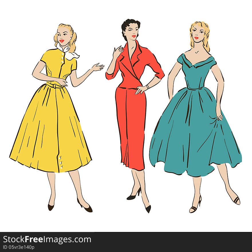 Retro girls in mid century style. Retro girls in mid century style