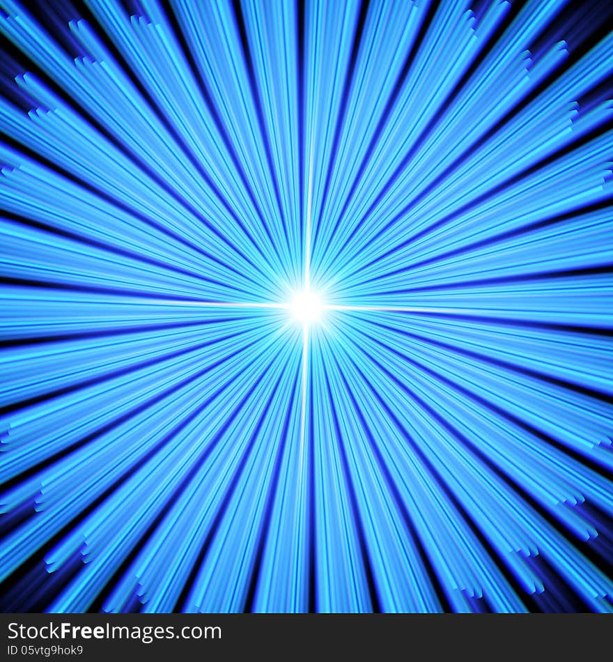 Blue Light rays with star. Vector illustration.