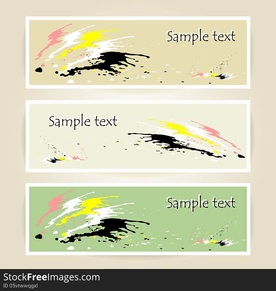 Set banners with spot of colors black white yellow pink