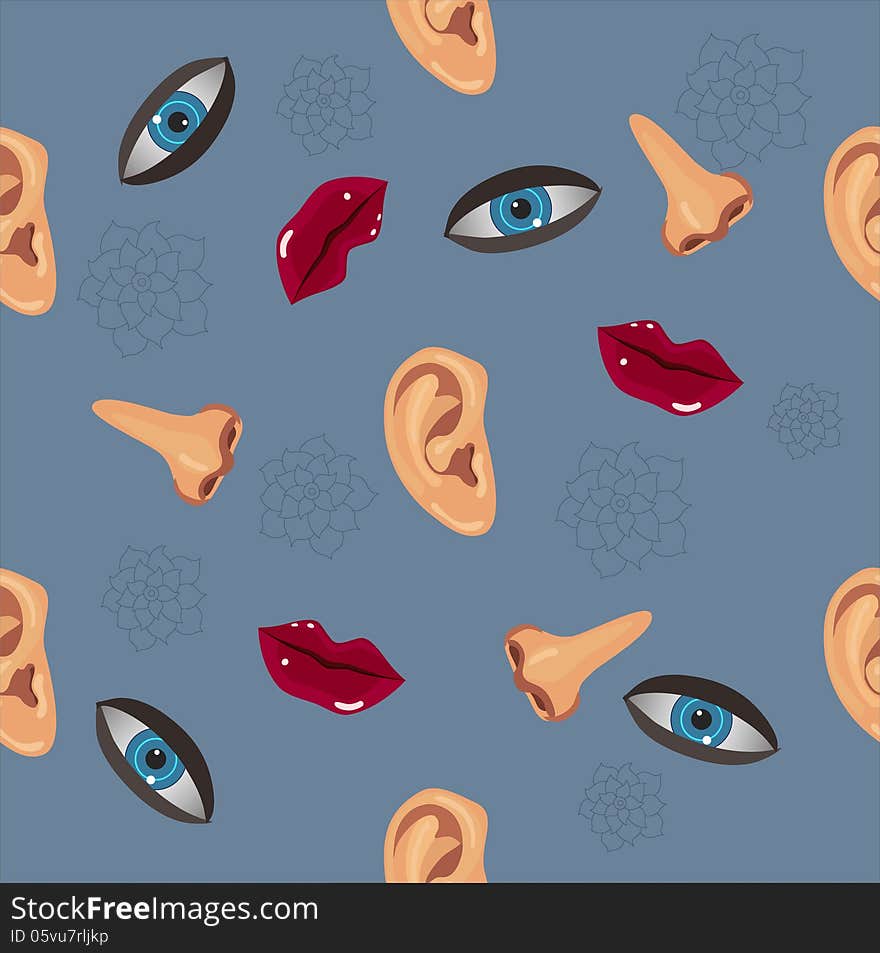 Face Elements, Seamless Pattern.