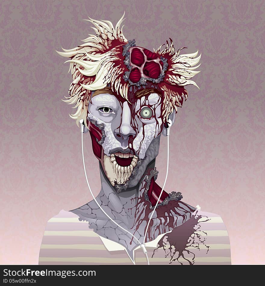 Zombie portrait. Horror and vector illustration