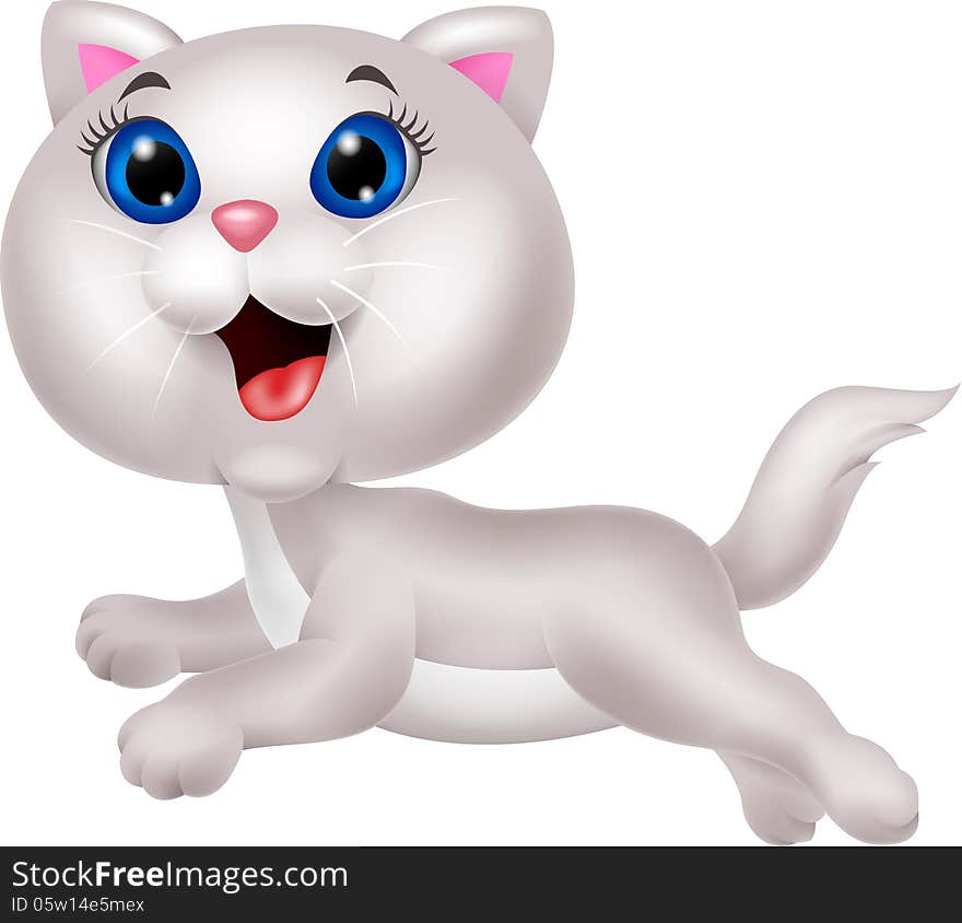 Illustration of Cute white cat cartoon running