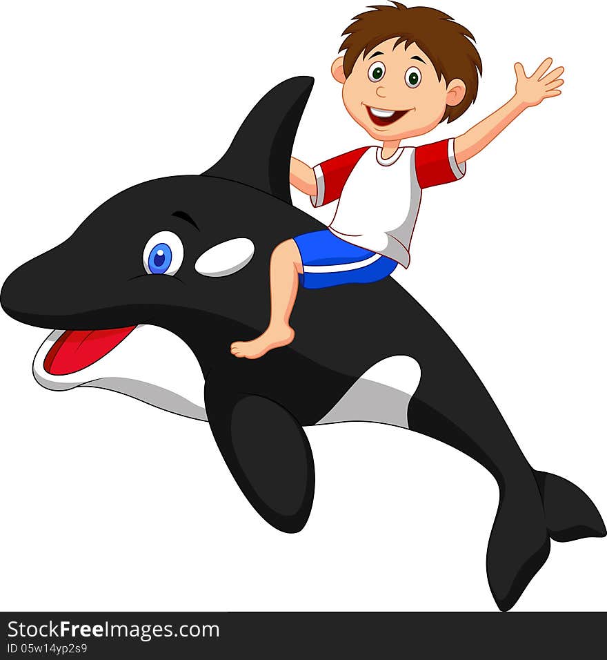 Boy cartoon riding orca