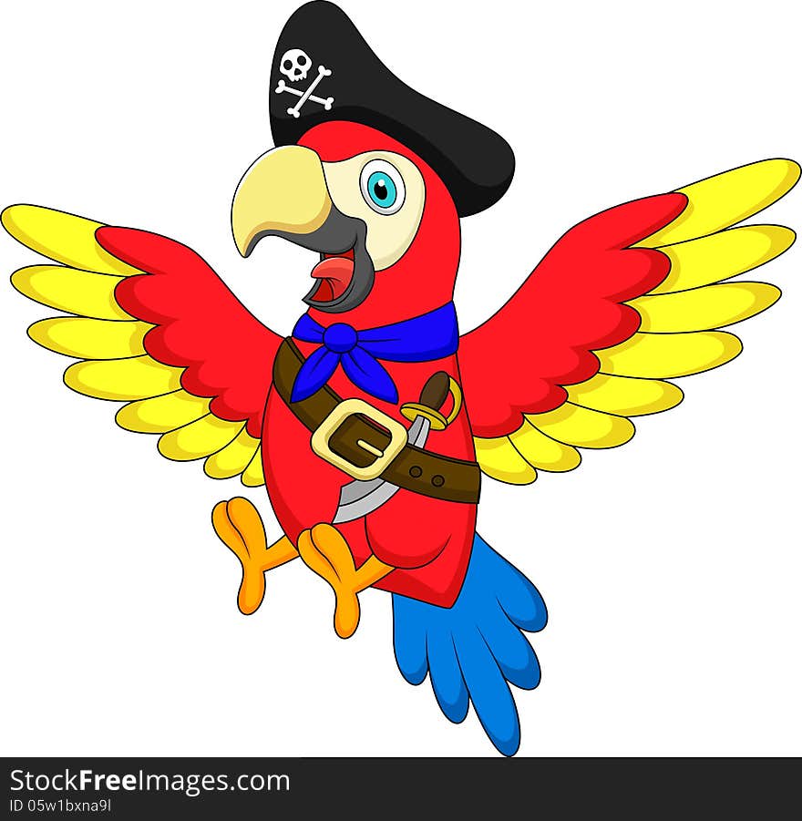 Illustration of Cute parrot pirate cartoon