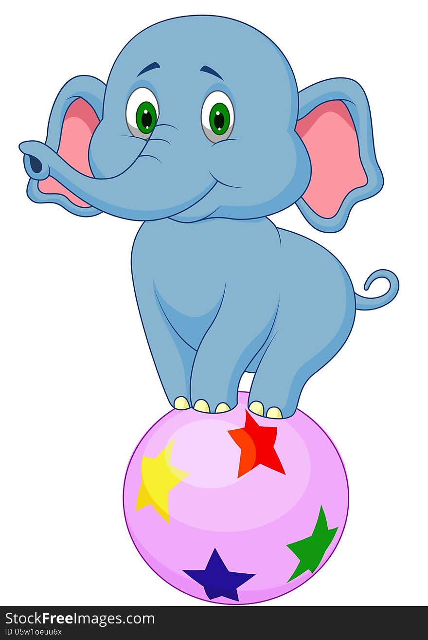 Cute Elephant Cartoon Standing On A Colorful Ball