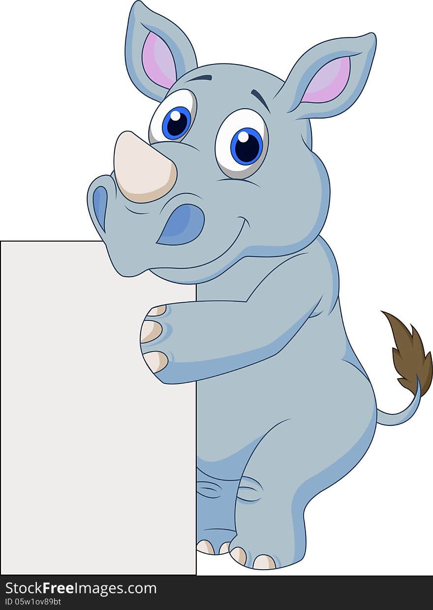 Cute Rhino With Blank Sign