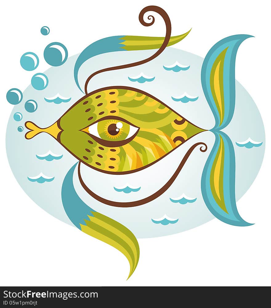 Cartoon sea fish. Baby vector illustration