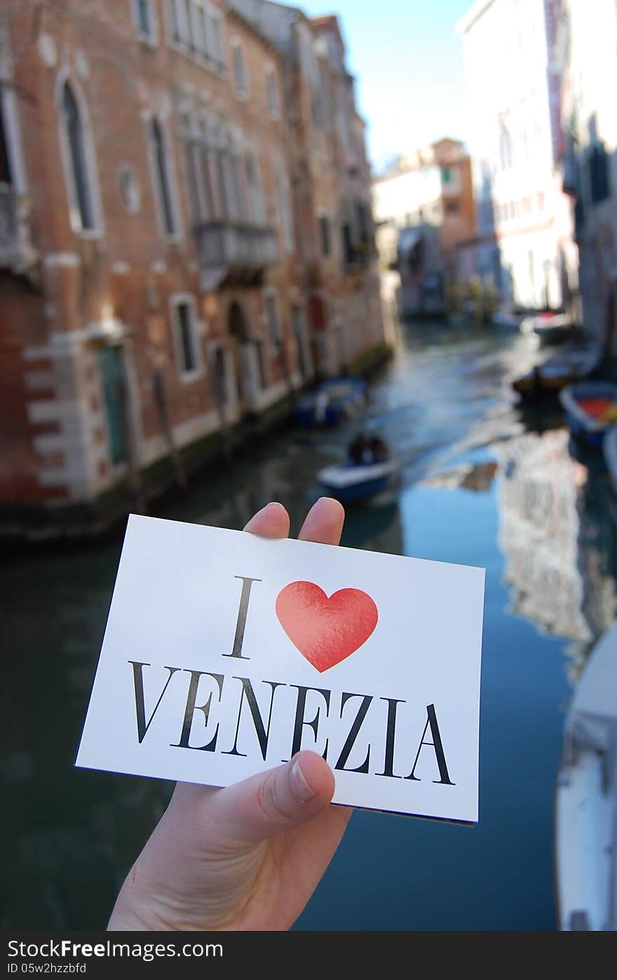 I Love Venezia postcard in Venice, Italy