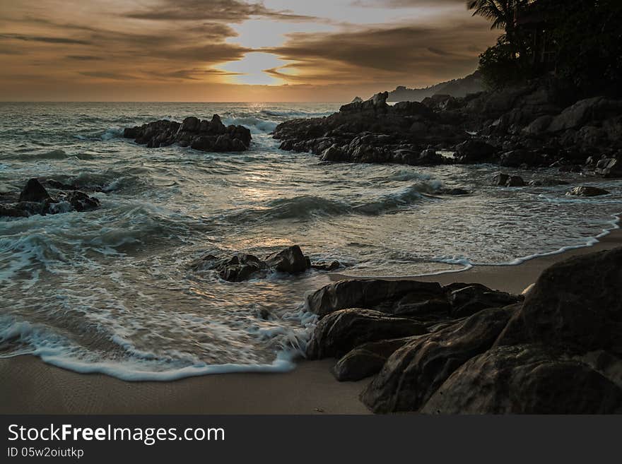 Sunset at kalim beach, phuket, thailand