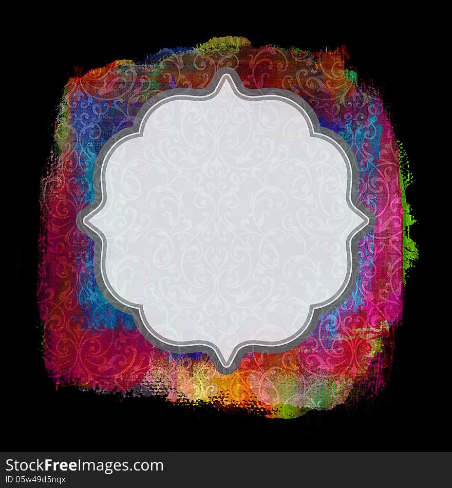 Multi colored background with ornaments and frame on the black background