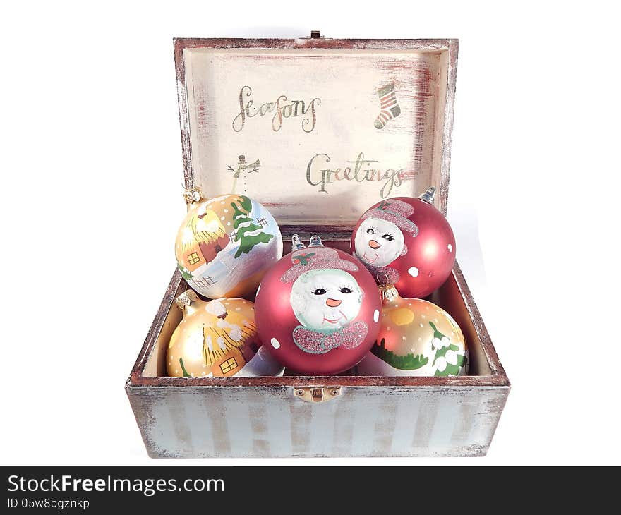 Vintage box with Christmas decorations