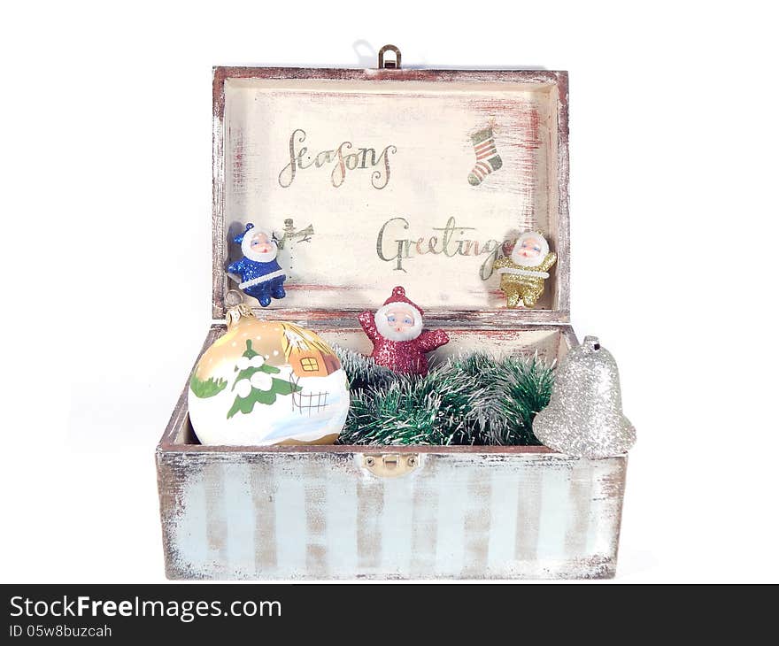 Vintage box with Christmas decorations