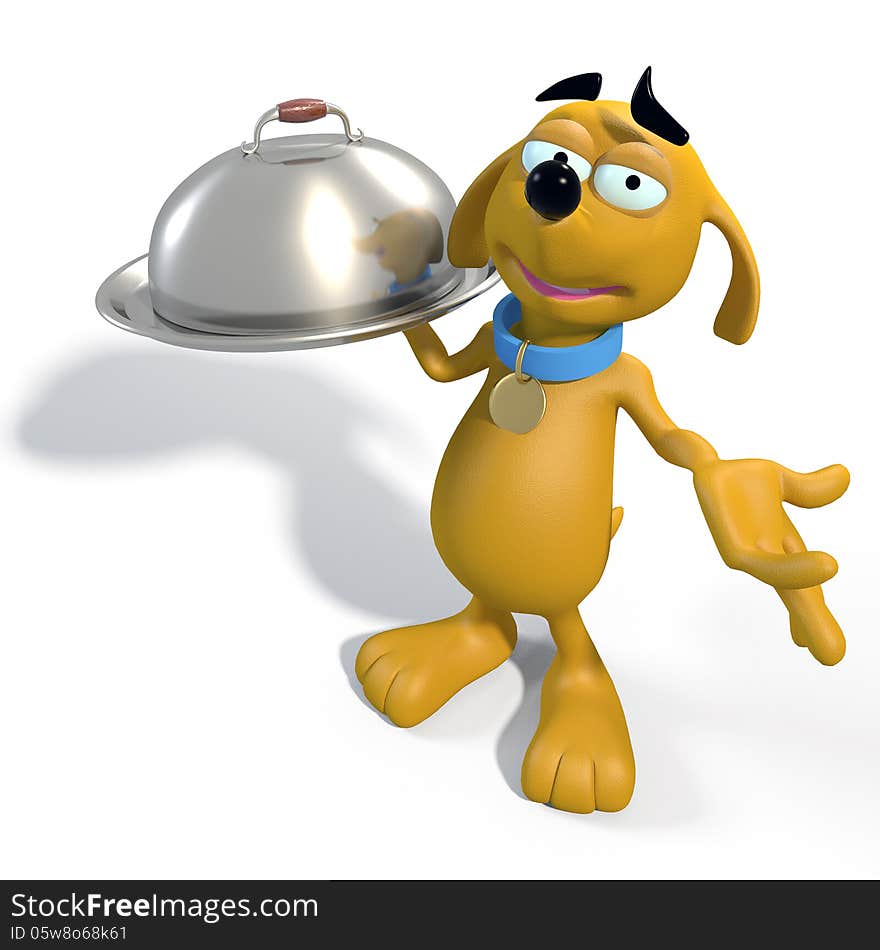 Brown cartoon dog waiter