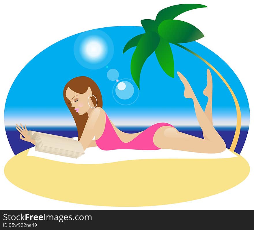 Young woman in a pink bikini on the beach. Young woman in a pink bikini on the beach