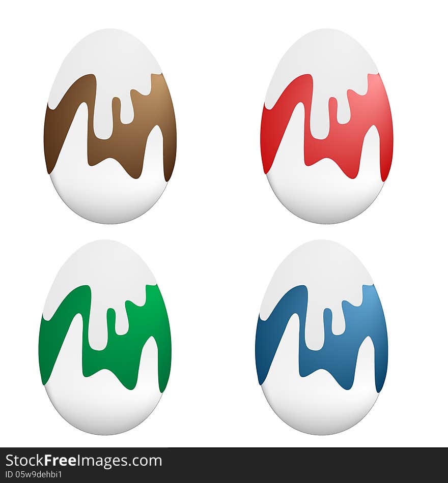 Brown, red, green and blue easter eggs