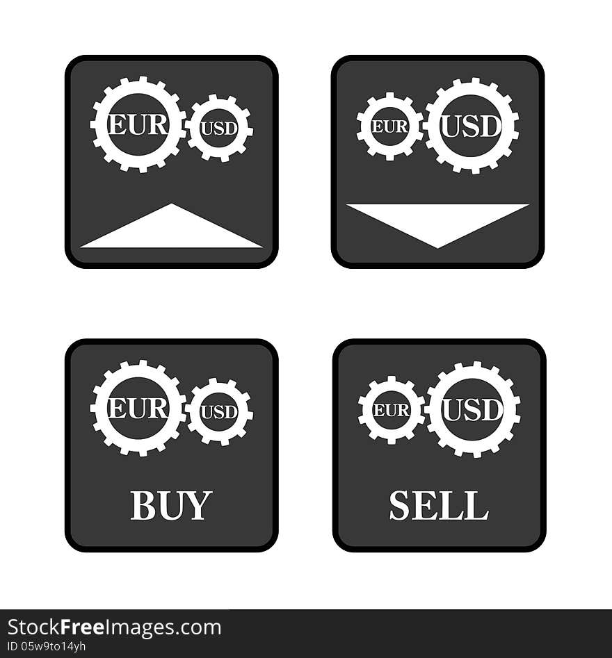 Set of forex icons for EURO-US Dollar currencies pair