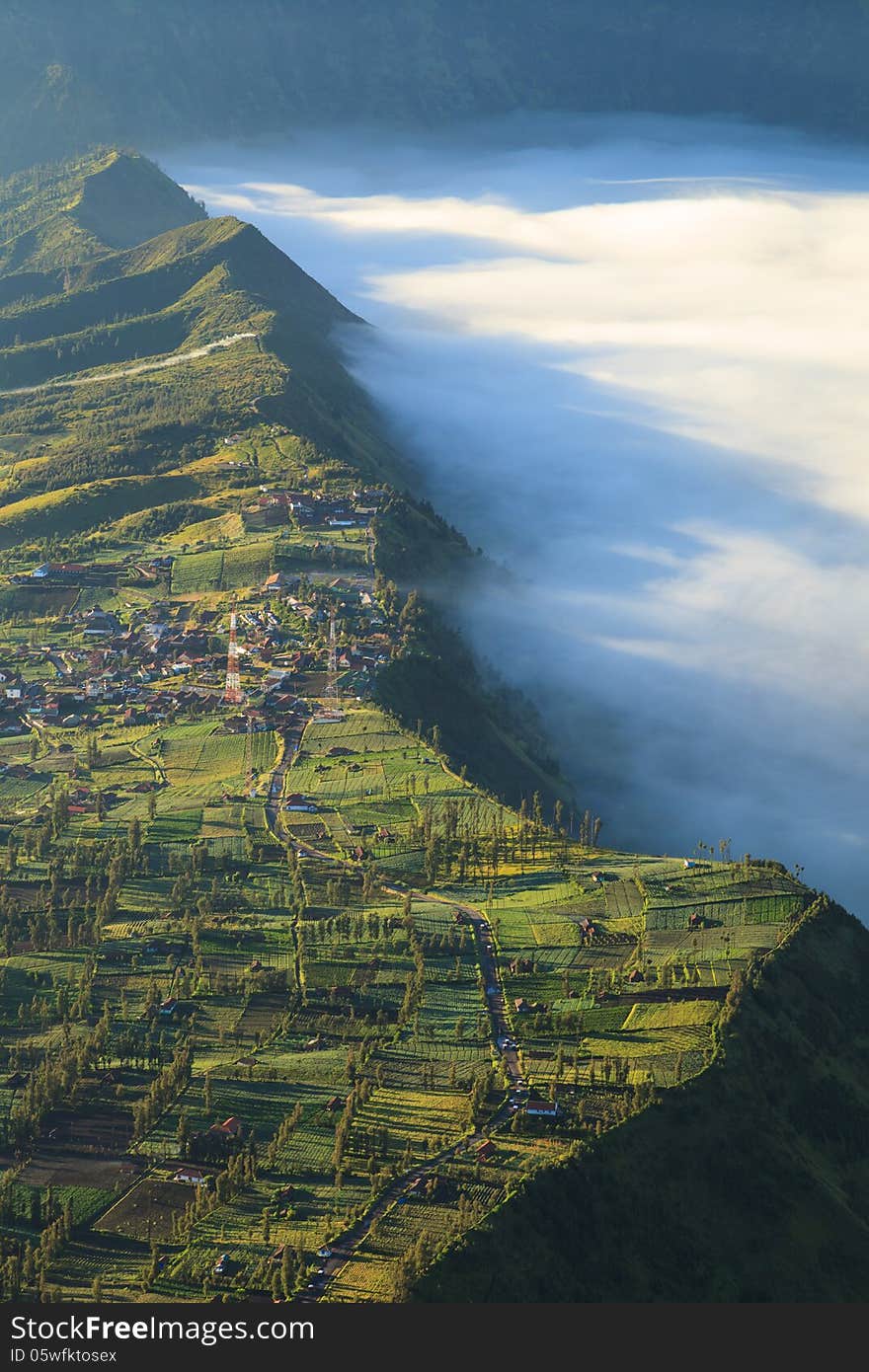 Bromo Mountain in Tengger Semeru National Park at sunrise, East