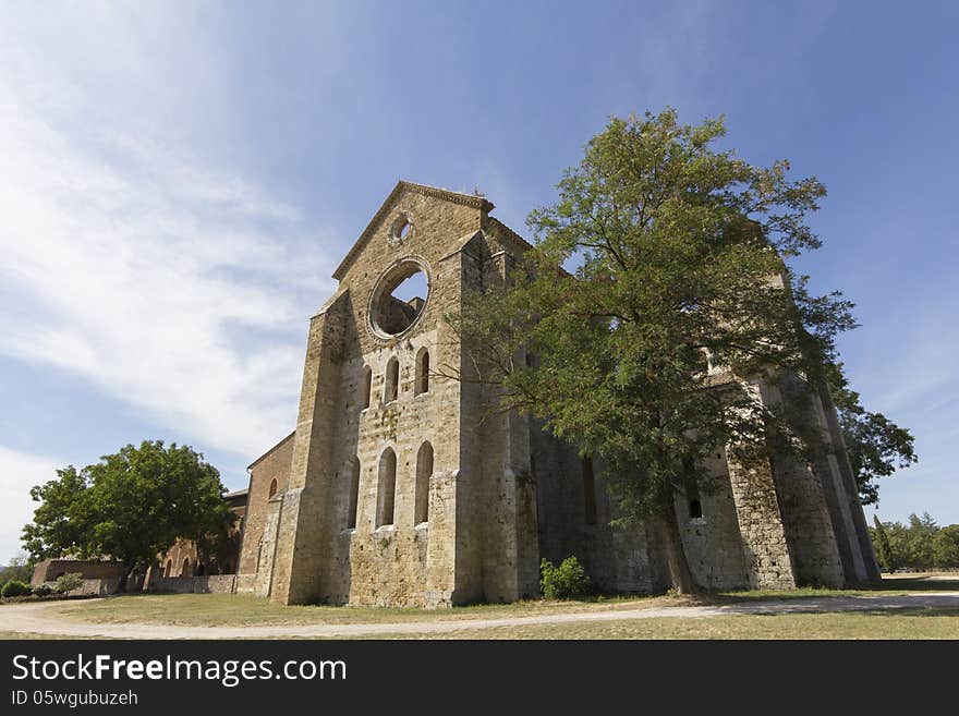 A view of San Galgano abbey in Tuscany. A view of San Galgano abbey in Tuscany