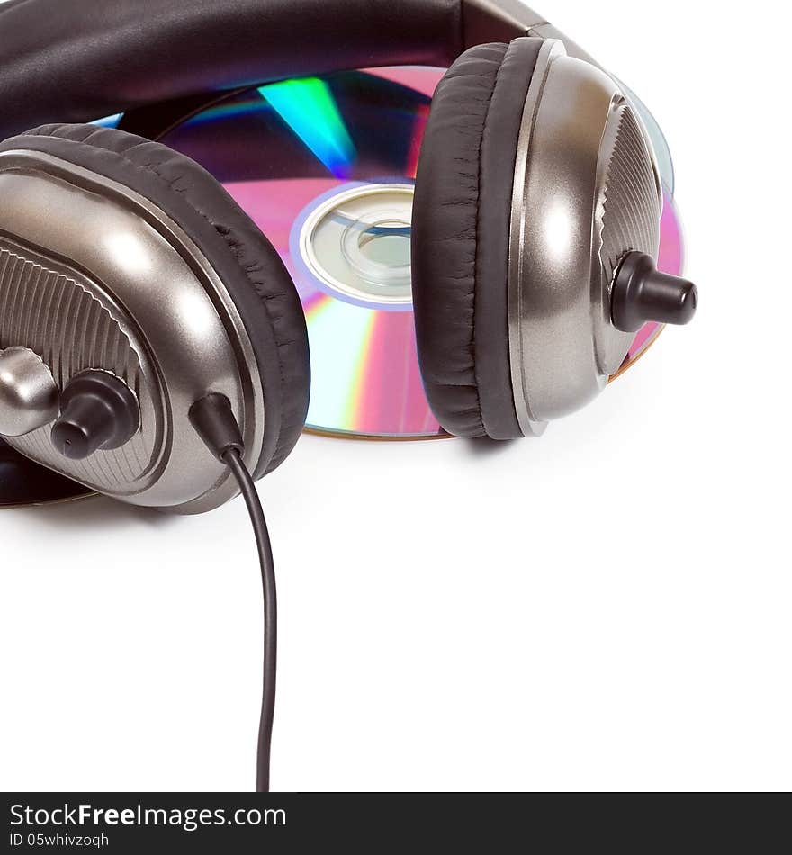 Headphones on music disk CD, DVD concepts