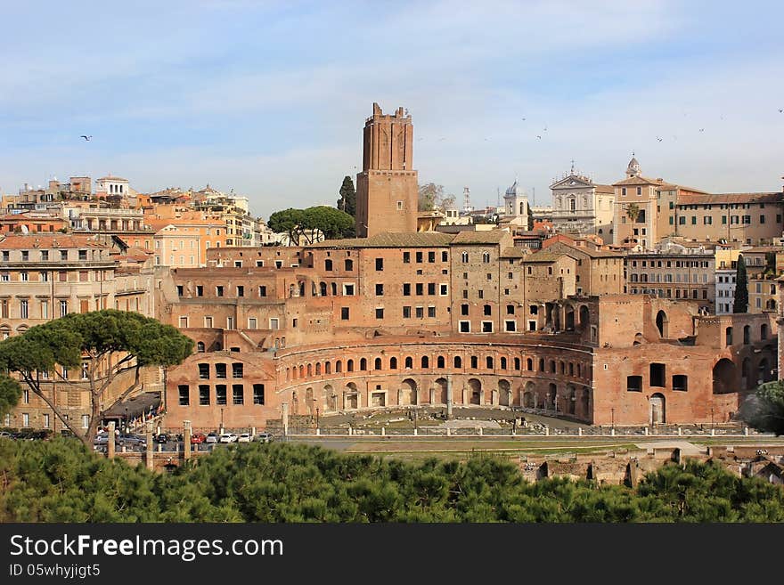 View of the ruins of Trajan's Forum from a height of Capitol Hill. View of the ruins of Trajan's Forum from a height of Capitol Hill