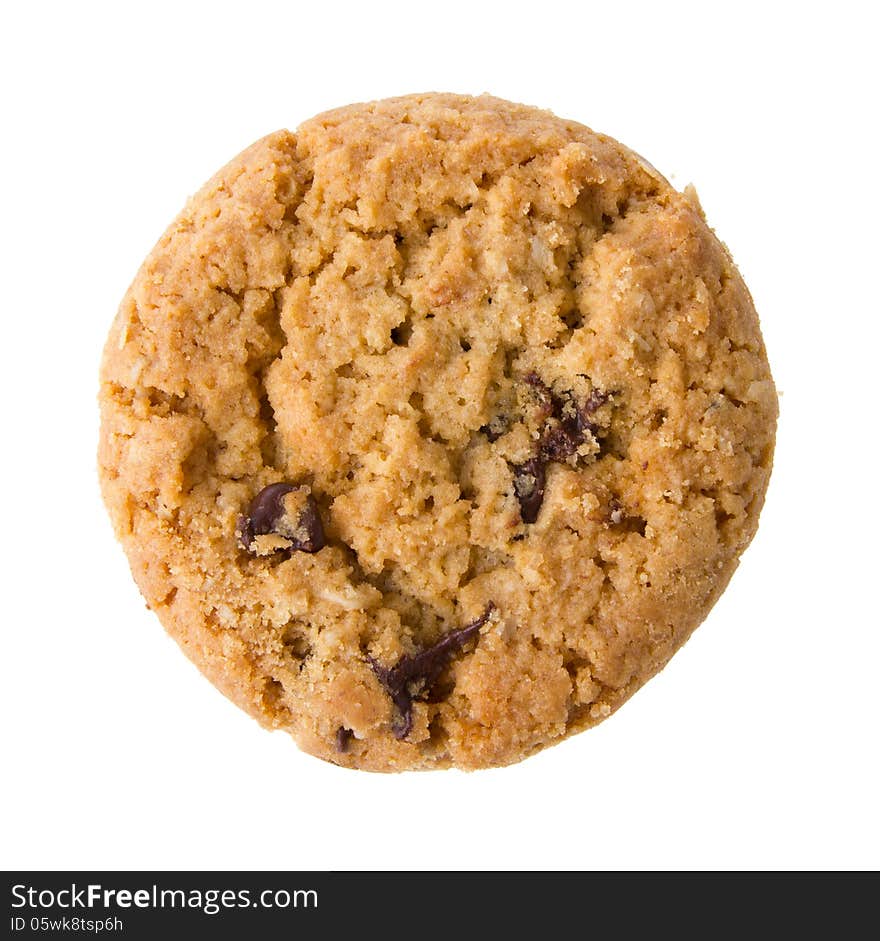 Chocolate chip cookies isolated on white background.