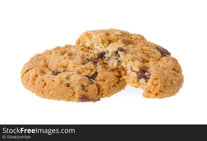 Chocolate chip cookies isolated on white background.