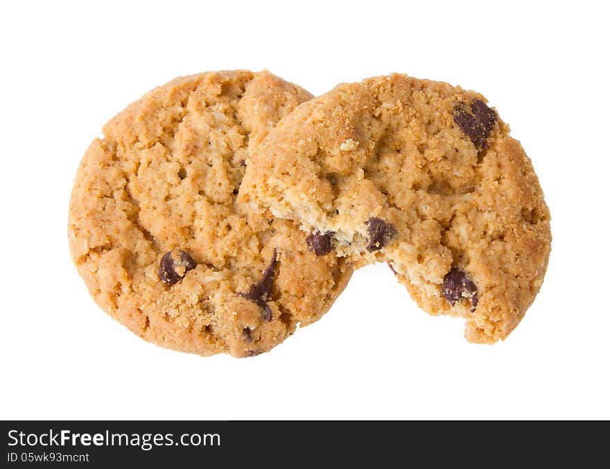 Chocolate chip cookies isolated on white background.