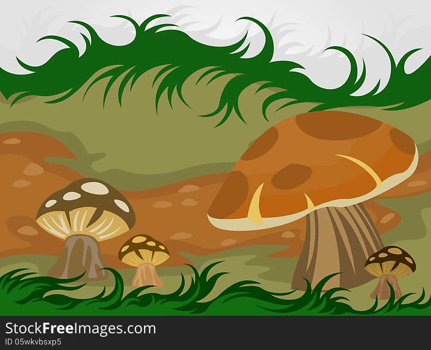 Illustration cartoon mushrooms nature background