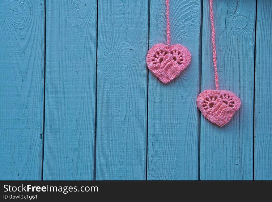 Two crocheted hearts as a symbol of love