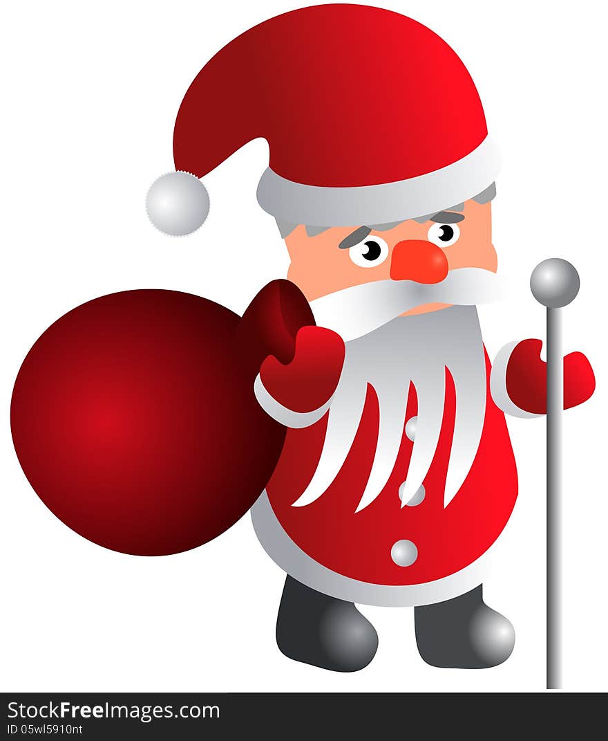 Santa Claus with a bag and a staff - vector