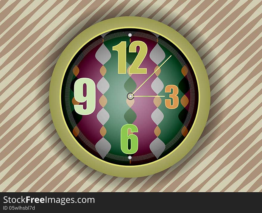 Colorful clock on abstract wall background