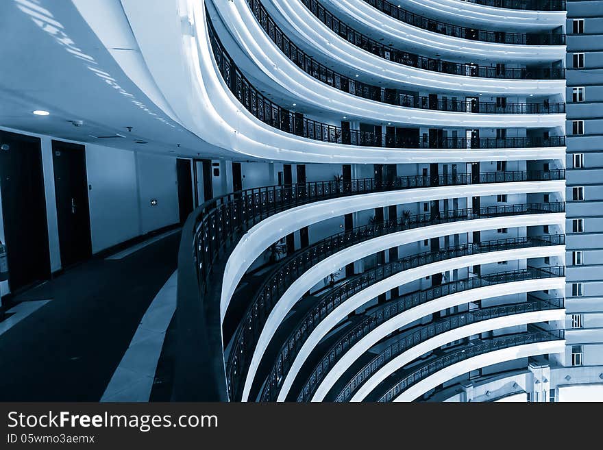 Multistory building, corridor at night