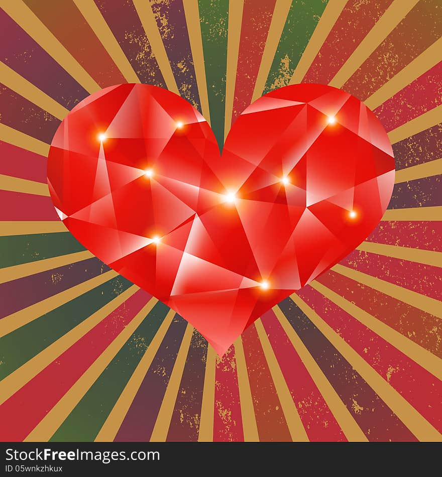 Futuristic geometric heart on grunge background.