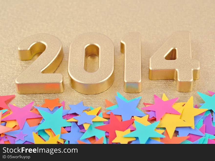 2014 year golden figures and colored stars