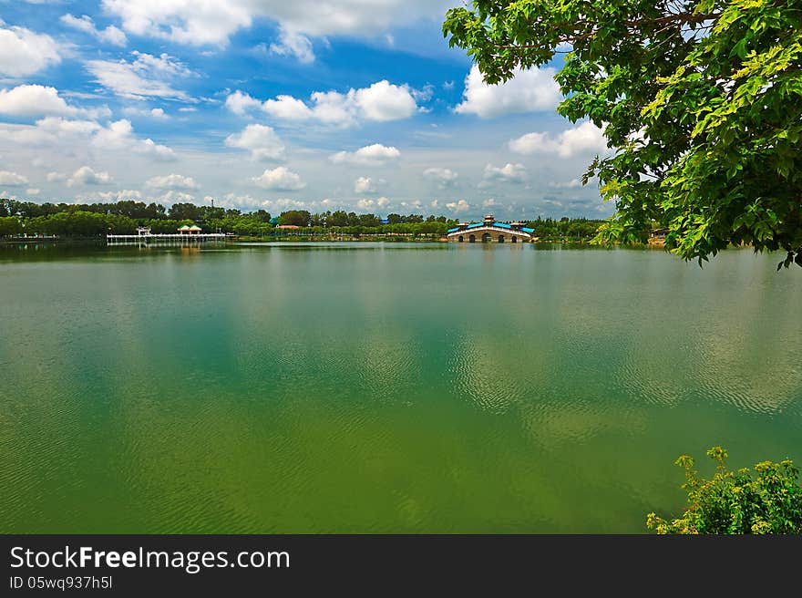 The beautiful green lake