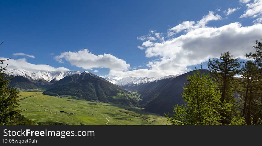 The Ötztal Alps seen from the Vinschgau. The Ötztal Alps seen from the Vinschgau