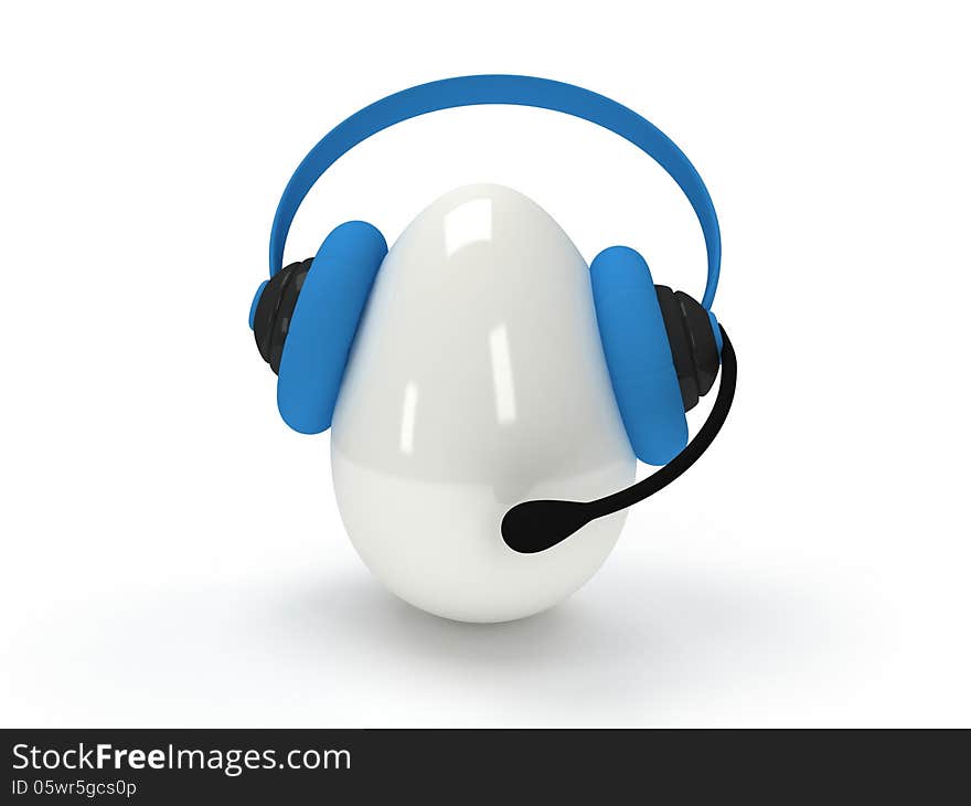 Shiny egg with blue headset  over white