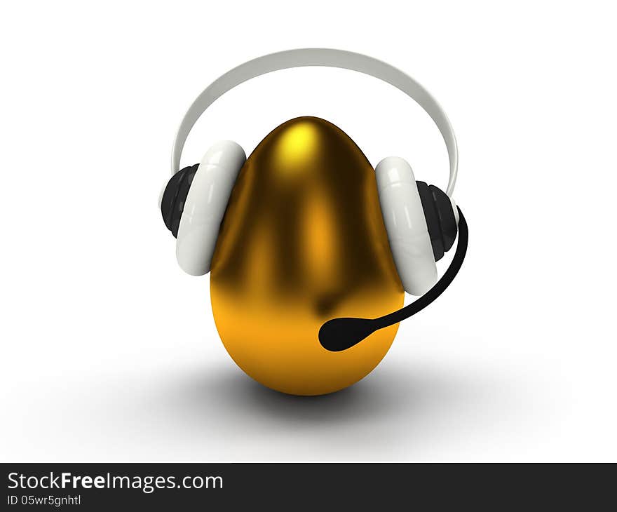 3d shiny golden egg with headset over white