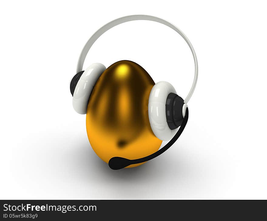 3d shiny golden egg with headset over white