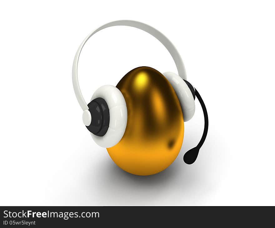 Shiny Golden Egg With Headset  Over White